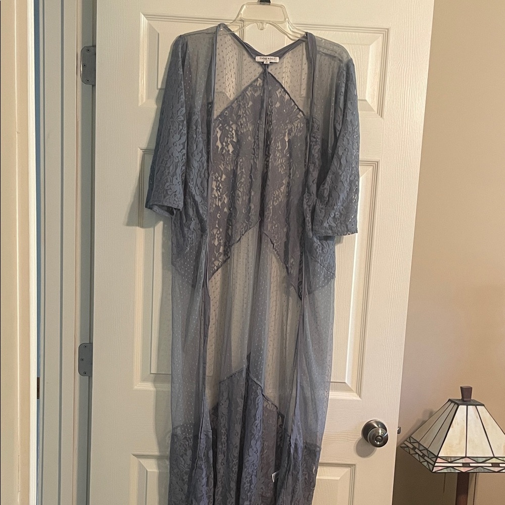 Sheer Lace Kimono Robe - Gray